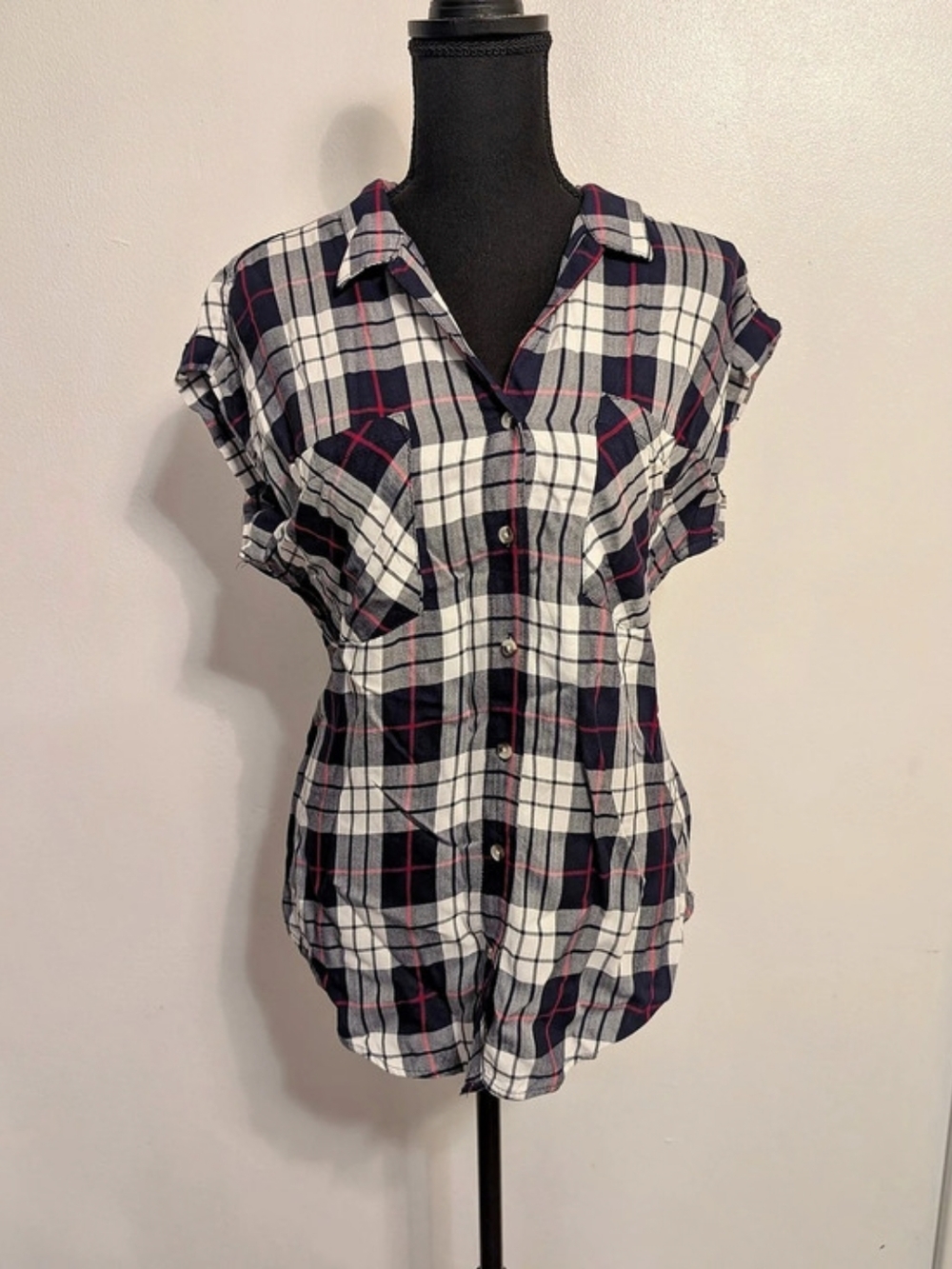 J. Crew Plaid Button Down Top in Blue & White Size Small